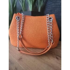 Orange Crossbody Bag with Silver Chain Details
